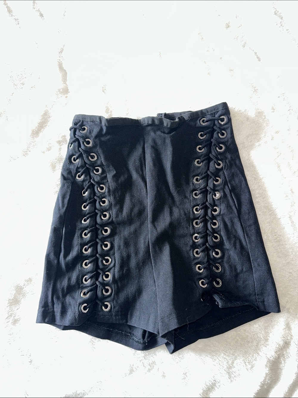 High Waisted Black Lace-Up Shorts